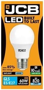 JCB LED 8.5 Watt Screw Cap GLS Lamp Daylight 6500K 60W Replacement ES E27 LED Bulb, White / Daylight