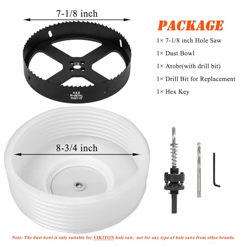 Image of 7-1 /8 Hole Saw for Recessed Lights, 7.1 Inch Hole Cutter with Dust Bowl Catcher for Led Recessed Lighting 7 Inch and Wood Metal Drywall, Bi-Metal Construction, Black
