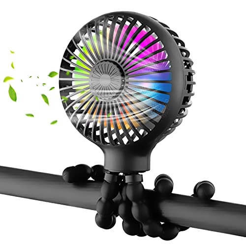 AGWIM Mini Baby stroller fans, Personal Handheld Fan, Battery Operated Desk Fan, 3 Speed Flexible Clip On Baby Fan with Led Light & Aromatherapy for Stroller Car Seat Crib Bike Travel (Black)