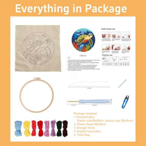 DIY Punch Needle Kits Hummingbird Flying in Flowers Easy for Beginners Punch Needle Embroidery Set with Hoop Stamped Pattern for Craft Lovers and Home Decor-13 - Thumbnail 2