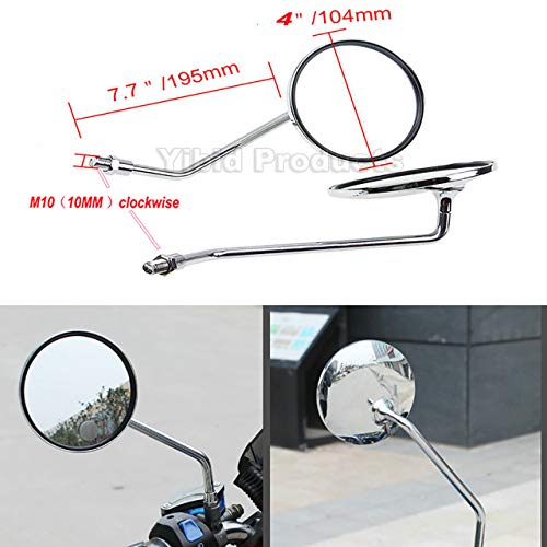 Yibid Universal Chrome 4" Round Motorcycle Bicycle Rearview Mirrors,with 7/8" Handlebar Mount for Honda Kawasaki Shadow Custom Suzuki Cruiser Hyosung Kymco Victory Vulcan Street Sports Dirt Bikes