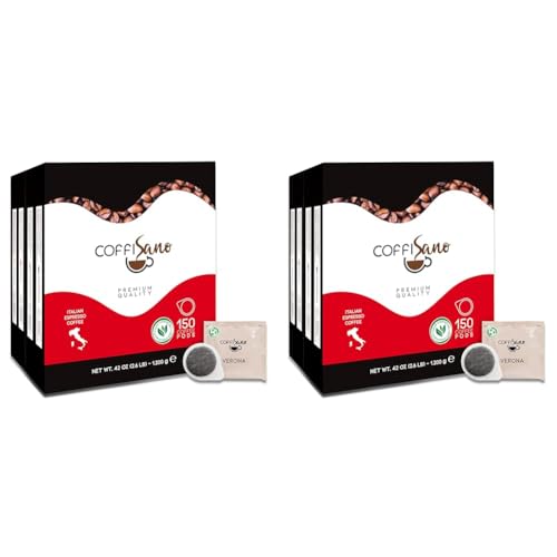 150 Cialde Caffè CoffiSano Espresso Italiano in Filtro Carta Compostabile ESE da 44 mm Bustine Monodose – Miscela Verona, Gusto Leggero e Dolce (Confezione da 2)