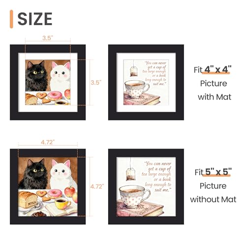 Image of upsimples 5x5 Picture Frame, Display Pictures 4x4 with Mat or 5x5 Without, Wall Hanging Photo Frames, Black, 1 Pack