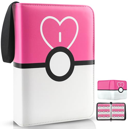 900 - Pockets Trading Card Binder with Removable 50 Sleeves Card Collector Album with Zipper Portable Card Holder Book Fits Sports Card Game Card - Pink