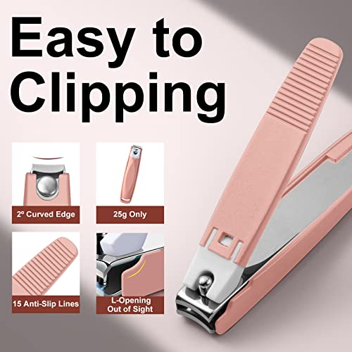 Jenney Nail Clipper With Catcher, Sharp Stainless Steel Fingernail And Toenail Cutters, No Splash Professional Nail Clippers With File, Pink Sturdy Durable Nail Trimmer For Women And Men #TOP5