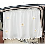 ODUODU 2 PCS Car Side Windows Sun Shade Curtains with Tassels for Baby Car Accessories Suction Cups Screen Privacy Cover (5 White Flowers)