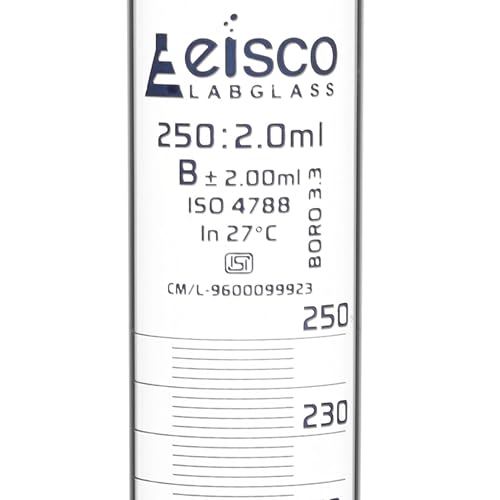 Cilindro graduado 250 ml probeta de cristal de borosilicato con escala cada 2 ml 2