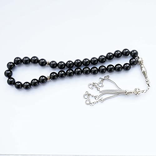 10mm Tasbih Natural Black Agate Stone Islamic Misbaha Bracelet Moon Tasbeeh Sibha 33 Prayer Beads Hand Bracelets