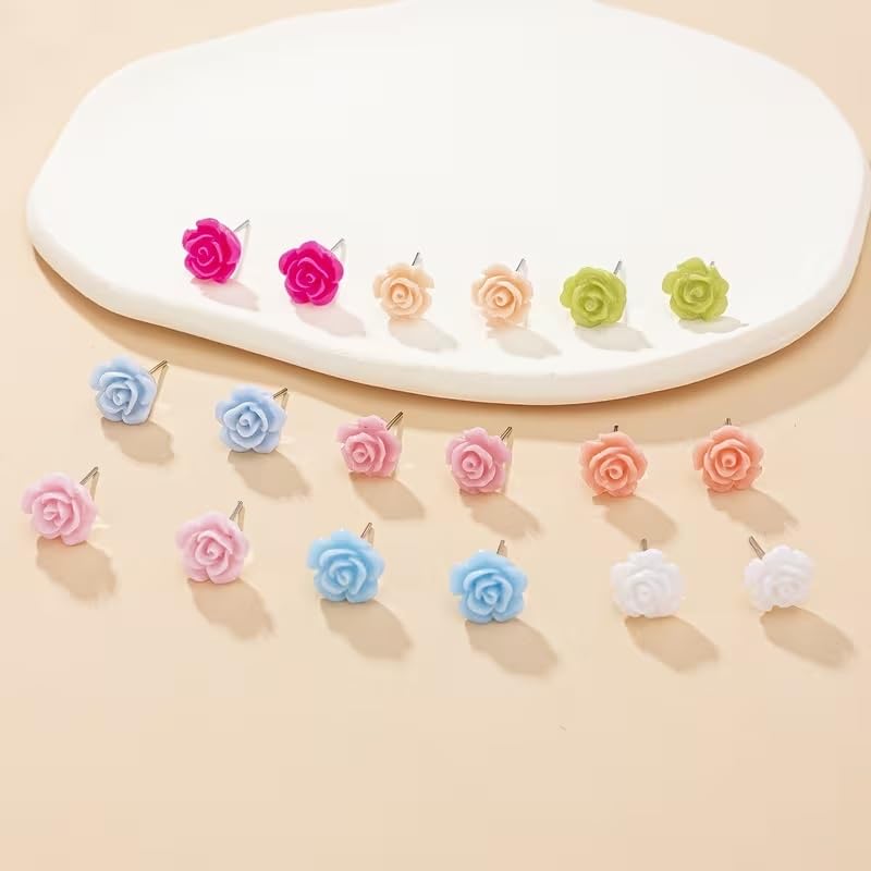 Image of 30 Pairs Fashion Plastic Flower Stud Earring Mixed Style Colors Floral Ear Studs for Woman & Girls Cute Korean Earrings Tops Daily Office Wear Ear-Rings
