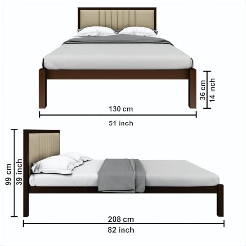 Image of Homdec Venus Wall-Supported Upholstered Headboard Metal Bed (Brown, Double)