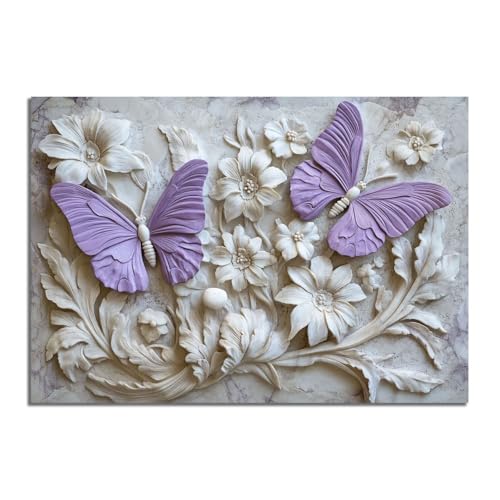 Poster papillon fleur violet TERUEA toile lilas 70x100cm