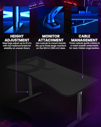 Image of Arozzi Arena Ultrawide Curved Gaming and Office Desk with Full Surface Water Resistant Desk Mat with 3 Custom Monitor Mount Cut Outs and Under The Desk Cable Management Netting - Gunmetal