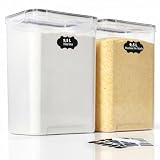 GoMaihe Juego de 2 tarros de almacenamiento XXL Contenedor grande de 9,5 l con etiqueta y bolígrafo | Almacenamiento de cocina, ideal para comida de mascotas | Sellado con tapa | Sin BPA