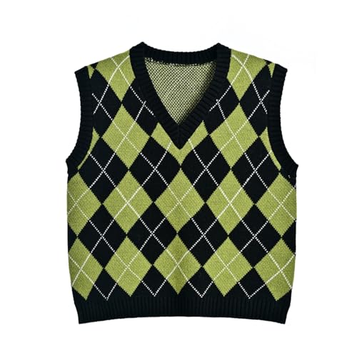 Hyipels Women's Sweater Vest,Y2K Sleeveless Pattern Preppy Style Knitted Crop Tank Top for Girl