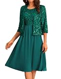 Green Formal Dress Mother of The Bride Dresses Wedding Party Dress Two Piece with Chiffon Jacket Green XL