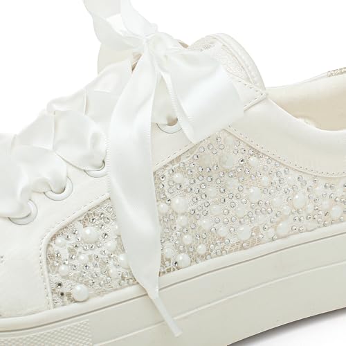 Elivandon 9993 Wedding Shoes Lace Bridal Sneakers 1.46" Platform Bride Tennis Shoes Sparkling Rhinestone Wedding Sneakers4
