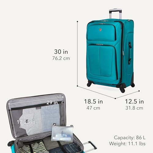 Image of SWISSGEAR Sion Softside Expandable Spinner Luggage Durable Lightweight Travel Suitcase, Teal, Checked-Large