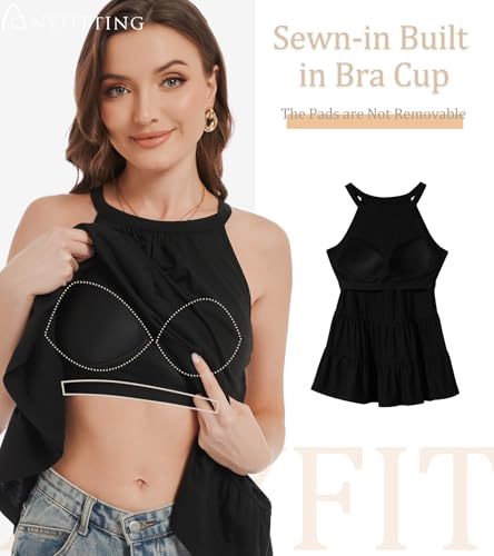 Image of Camisoles for Women with Built in Bra Adjustable Strap Tank Tops Cami Sleeveless Summer Tops for Workout Sleeping Traveling