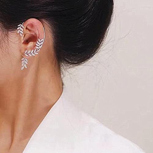 Sither Leaves Ear Jackets Earrings For Women Non Piercing Ear Large Ear Jackets Studs Cuff Earrings Jewelry For Teen Girls Gift On Birthday Halloween Christmas (Silver) #TOP3