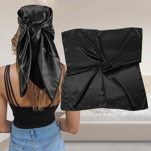 Zebra Stripes Silk Square Scarf - Large Pure Color Bandanas for Women Hair Wrap Sleeping