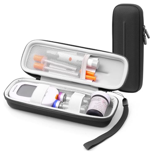 Krypthos Diabetes Supply Case Hard Travel Carrying Case for Blood Glucose Meter Insulin Pen Syringe Lancets Lancing Device & More Portable Storage Organizer Bag for Diabetic Test Kit