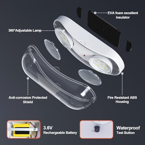 SASELUX Wet Location Rated Outdoor Emergency Light,Waterproof Exterior Led Emergency Lights with Battery Backup,Adjustable Heads,Commercial Hardwired Emergency Lighting,UL Listed,120-347V (6 Pack)