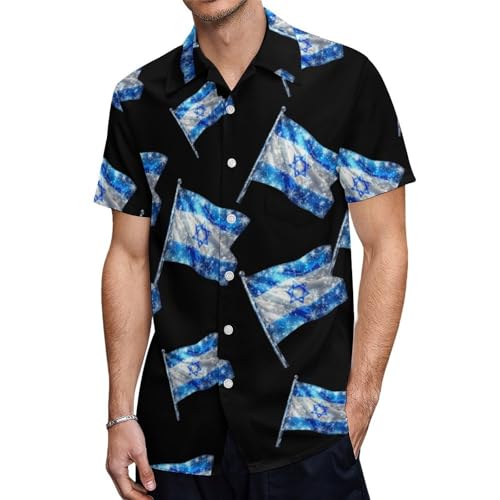 Israel Novelty Flag Casual Mens Shirts Hawaiian Button Down Short Sleeve T Shirt Tee Top