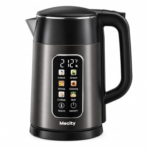 Mecity Electric Kettle 1.7L Touch Screen Temperature Control Water Boiler No Plastic Contact with Water. 6 Preset Temperature Programs 2 Hours Keep Warm Auto Shut Off Dark Grey