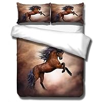 Animal Cavallo Set Copripiumino 3D Con Federa Coordinata in Microfibre Ipoallergenico Cavallo And Flower 3 Pezzi Per Adulti E Ragazzi Morbido,Facile Da Pulire Con Chiusura A Cerniera King(220x240cm