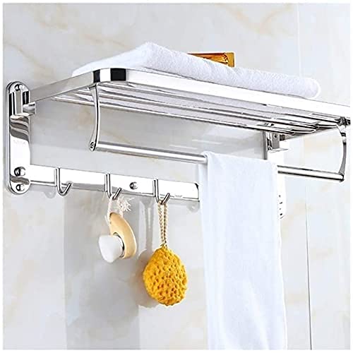 Rack de serviette en acier inoxydable pliable 40cm avec crochets étagère double pour salle de bain