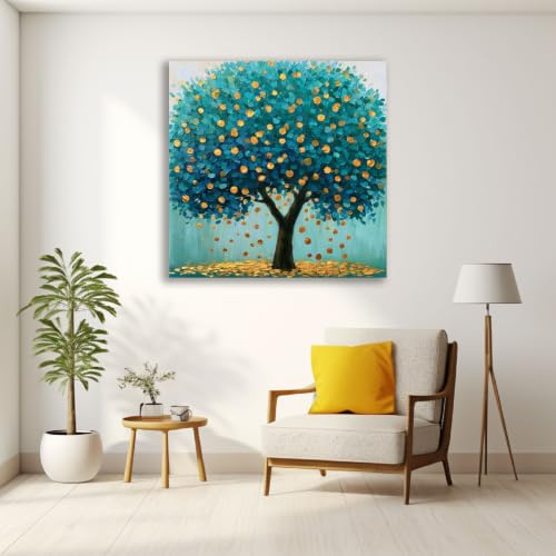 Cuadros decorativos de árbol de la vida vintage Josue con marco dorado de 20x20 cm para tu salón 2