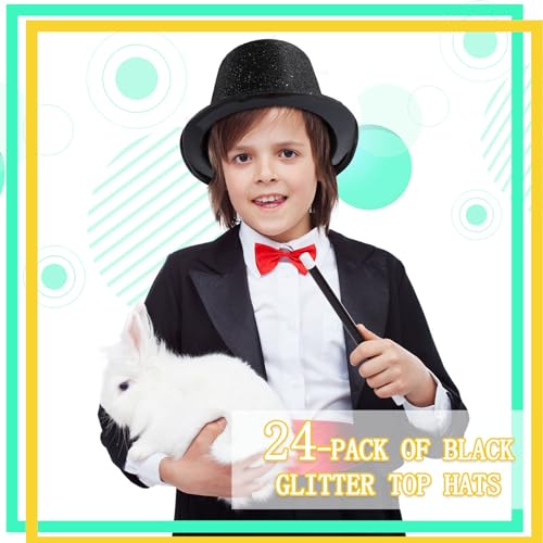 image for Hillban 24 Pcs Mardi Gras Glitter Top Hat Bulk Bowler for Adults 1920s