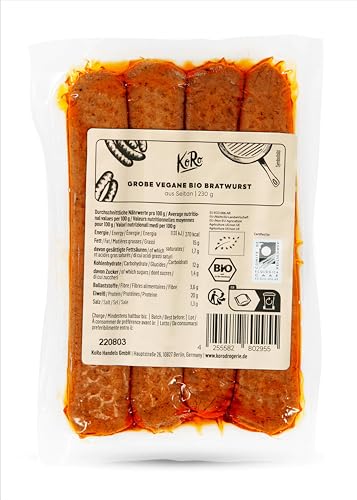 KoRo - Grobe vegane Bio Bratwurst 230 g - Zum Grillen geeignet - Vegan - Bio