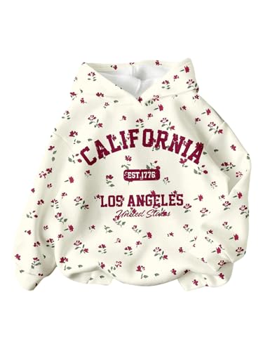 Girl's Floral Letter Graphic Hoodies Pullover Sweatshirt