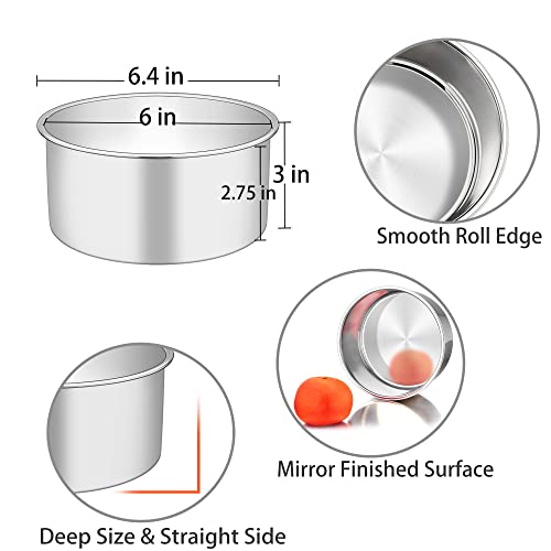 Image of TeamFar 6 Inch Cake Pan Set of 3, 6 inch x 3 inch Round Cake Pan Deep Tier Baking Tins Stainless Steel, For Birthday Wedding Party, Healthy & Toxic Free, Deep & Straight Size, Oven & Dishwasher Safe