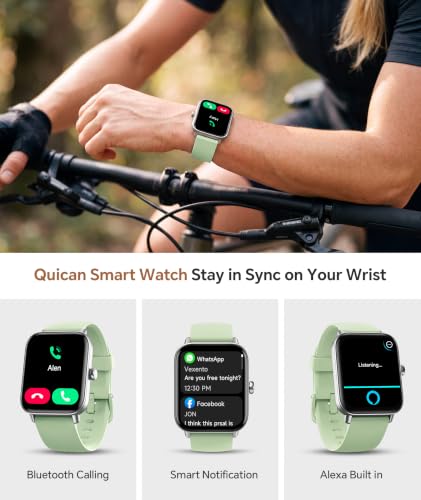 Image of Quican Smart Watches for Women Men, Android Smart Watch | 1.8 inch Fitness Tracker Watch, Waterproof, Calling, Heart Rate /Sleep Monitor, Alexa, Gifts for Women, Silicone Band, Green