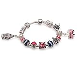 liberty charms Adults Teenagers Queen Elizabeth Union Jack London Silver Plated Charm Bead Bracelet