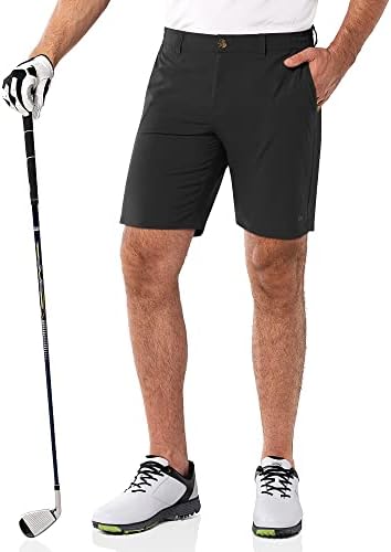 33,000ft Golfshorts voor heren, stretch, korte golfbroek, lichte sneldrogende bermuda shorts, korte broek met 3 theehouders, casual shorts, werkshorts met 5 zakken voor golfen, werk, grijs, 42