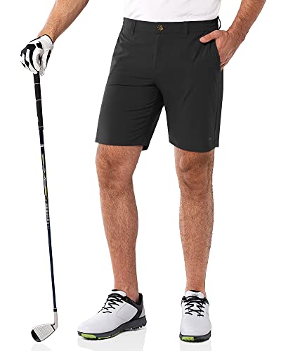 33 000ft Mens Golf Shorts 9 Dry Fit Stretch Golf Short UPF 50+ Lightweight Flat Front 4-Way Stretch Bermuda Shorts Breathable Shorts with 4 Pockets and Tee Holders Black 34W x 9L