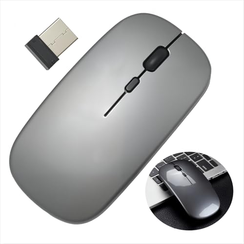 wilcractk Souris sans Fil Rechargeable Silencieuse Ergonomique 2.4G, 11.2 * 5.75 * 2.7cm, Idéale pour Bureau, Travail et Études (Gris)