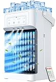 Portable Air Conditioner, 3 Speeds, 3 Mist Settings, 1100ml XL Water Tank, 2~8h Timer, Air Conditioner Portable, Climatiseur Portatif, Personal Small Mini Air Conditioner Cooling Fan for Room Bedroom