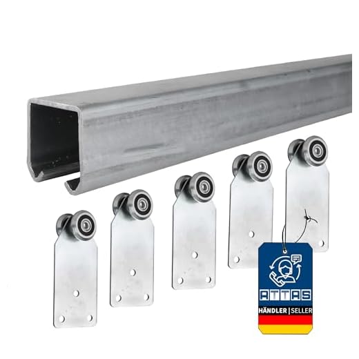 ATTAS Schiebetürsystem Komplettset 200cm – Laufschienen mit Rollen für Schiebetüren & Tore – robust & wetterfest – inkl. Laufwagen schiebetür beschlag