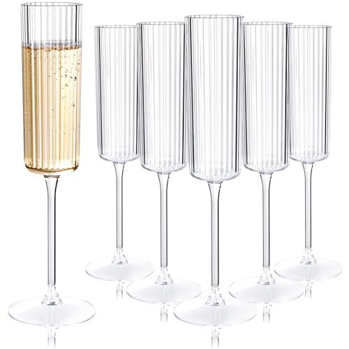 Ciaell 24 Pack Plastic Champagne Flutes - 6oz Ribbed Disposable Champagne Glasses - Clear Vintage...