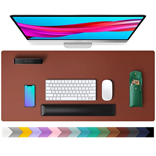 Image of Aothia Leather Desk Pad Protector,Mouse Pad,Office Desk Mat, Non-Slip PU Leather Desk Blotter,Laptop Desk Pad,Waterproof Desk Writing Pad for Office and Home (23.6 inch x 13.7 inch, Rufous)