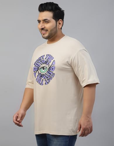 Image of Veirdo 100% Pure Cotton Oversized Fit Drop Shoulder Aesthetic Front Chest Typo Graphic Printed T-Shirt for Men (Sizes : 2XL to 5XL)
