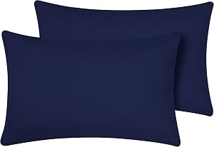 Travel Pillow Case 12x18 Size Pack of 2 Pieces 100% Egyptian Cotton Zipper Closure 500 Thread Count Toddler Pillowcase Navy Blue