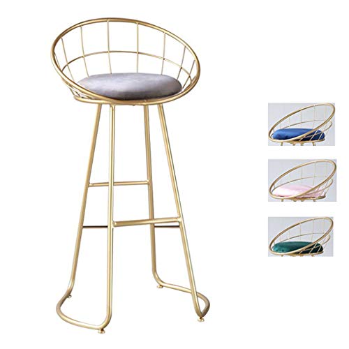 Bar Stool Metal Height Footrest Creative Bar Stools Upholstered Footrest Wrought Iron Gold Casual High Chair Breakfast Counter Kitchen Cafe Home Barstools Comfortable Flannel Cushion, 4 Colors