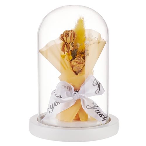 Miniatura 4 de Nbeads Flor Eterna Pantalla De Vidrio Cúpula Cloche, Exhibición De Vidrio Con Campana De Pedestal De Madera Blanca, Decoraciones Florales Para El Día De La Madre, Manualidades, 11.3x16.3 Cm