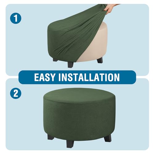 Image of H.VERSAILTEX Ottoman Cover Stretch Ottoman Slipcover Round Ottoman Storage Cover Folding Stool Covers Furniture Protector Cover for Footrest Ottoman Fit Dia 20 inch - 23 inch, Bronze Green
