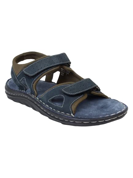 Image of MARDI GRAS Dayton (6477 Blue) | Men's Genuine Leather Floater Double Strap Sandal With Cushioned Footbed